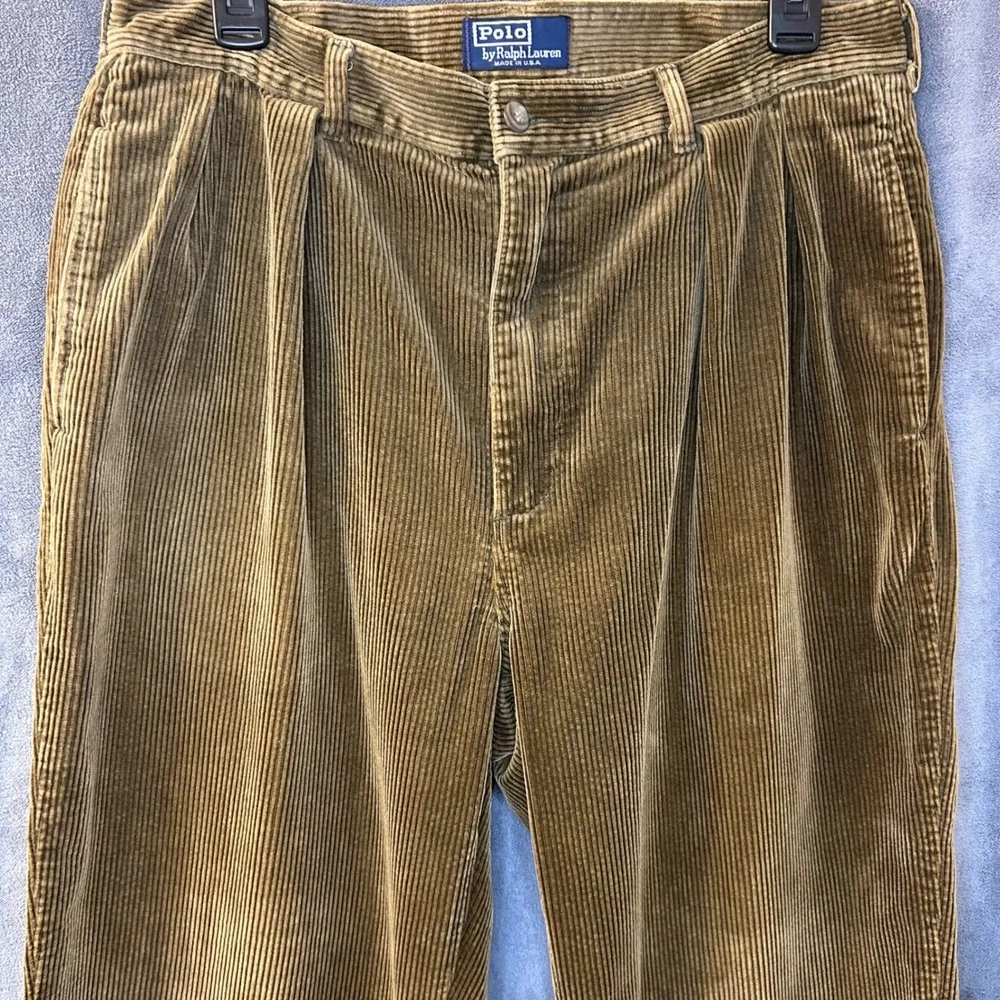 VTG Polo Ralph Lauren Corduroy Pants Mens 33x31 Brown Pleated Made in USA
